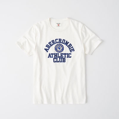 Abercrombie Fitch เสื้อยืดผ้าฝ้ายพิมพ์โลโก้ของผู้ชายแขนสั้นแบบหลวม