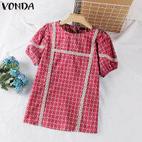 VONDA เสื้อปลายแขนบานปักลูกไม้หรูหราของผู้หญิง O คอเสื้อพิมพ์ลายตาข่าย (ลำลองเกาหลี) #2