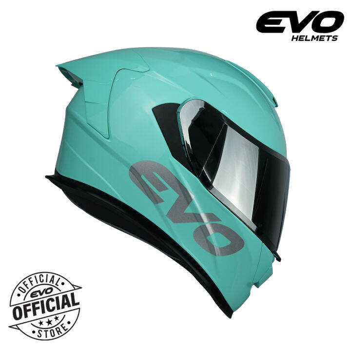 EVO GTPRO Plain Turquoise Blue Dual Visor Full Face Helmet with Free