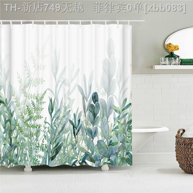 cw-leaves-fabric-shower-curtain-monstera-leaf-curtains-for-with-hooks