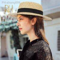 RH Spring Summer Beach hat Black Ribbon Female Thick Wide Wheat Braid Boater Hat Natural Straw Beach Visor Sun Cap