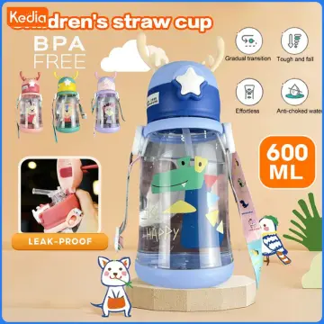 Kids Water Bottle with Straw 600ml Childrens Boys Girls Reusable