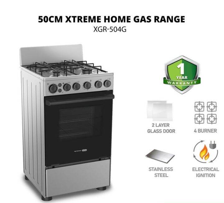4 Burner 50cm Gas Range 55L Oven Free Standing Electric Ignition LPG Source (XGR504G) Lazada PH