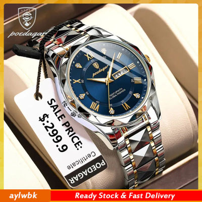 Aylwbk นาฬิกาข้อมือสำหรับผู้ชาย POEDAGAR ใหม่นาฬิกาข้อมือผู้ชาย PK OLEVS 9931แบบแฟชั่นนาฬิกาสแตนเลสสติลกันน้ำได้หรูหราแนวธุรกิจควอตซ์นาฬิกาข้อมือผู้ชายดูมีปฏิทินคู่