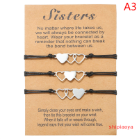 Shipiaoya สร้อยข้อมือบัตรพี่สาวหัวใจเข้าคู่3ชิ้นทำจากสแตนเลสกำไลข้อมือทำมือกำไลข้อมือของขวัญเครื่องประดับเพื่อมิตรภาพสำหรับเด็กผู้หญิงผู้หญิง