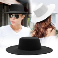 【Hot Sale】 European and retro British wide-brimmed flat top hat big brim autumn winter mens womens fashion casual felt