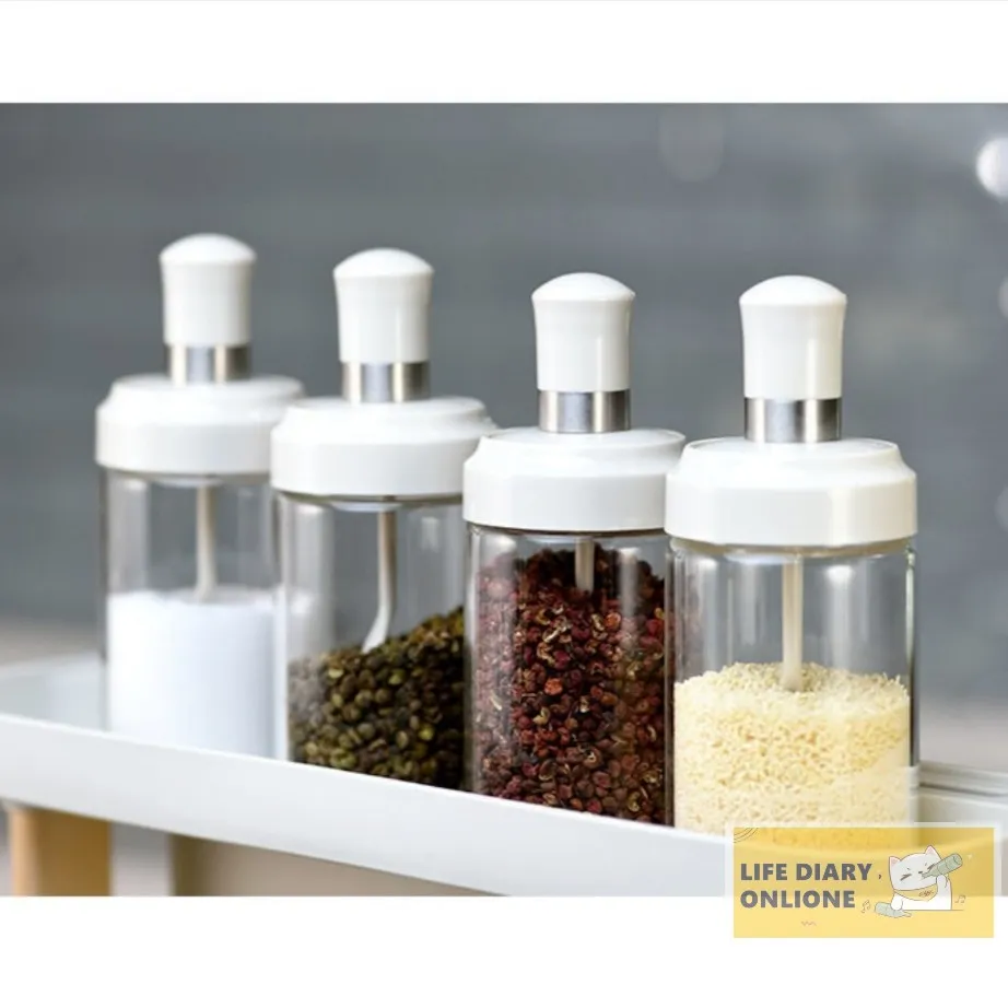 Kitchen Seasoning Containers Glass Spice Jars Container Transparent Sealed Storage Seasoning Box Lid with Spoon Kitchen Bottles