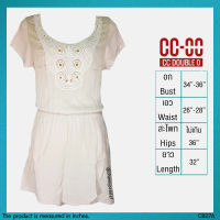 USED CC-OO - Cream Lace Dress | เดรสยาวสีครีม แขนสั้น ลายดอก ลูกไม้ ลายปัก ลายกราฟิก เดรส สีพื้น แท้ มือสอง