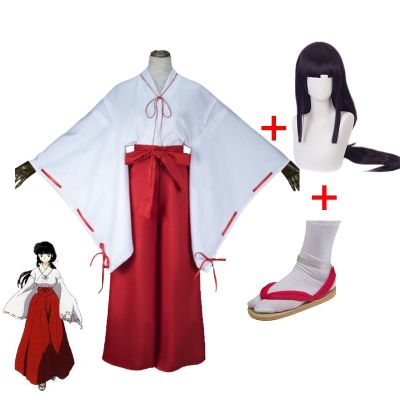 [Cos imitation] อะนิเมะ Inuyasha Kikyo Kimono คอสเพลย์ชุดผู้หญิงชุดฮาโลวีน Kikyo รองเท้าแตะ Wigs เครื่องแต่งกายคริสต์มาสของขวัญ