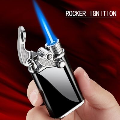 ZZOOI Personality Rocker Arm  Blue Flame Creative Electronic Windproof Inflatable Metal  Butane Lighter Without Gas