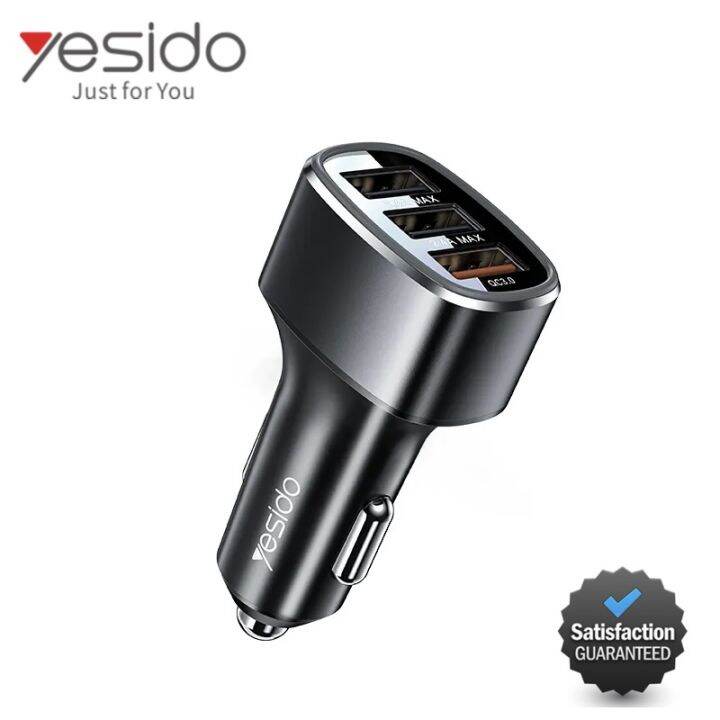 YESIDO Y46 Multifunctional 3 USB Port Car Charger High Power Quick Charging QC 3.0 Fast Charging