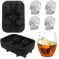 3D Skull Silicone Mold Ice Cube Tray Bar Creative Mold 4 Even Skull Ice Cube Ice Home DIY Tools Ice Tray Ice Cream Mold Bread Cake  Cookie Accessories