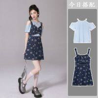 COD IOED95 Cowboy braces skirt suits female summer dress 2022牛仔背带裙套装女夏季裙子2022新款学生甜酷高级感小众吊带连衣裙8.16