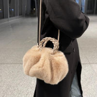 Fashion New Plush Crossbody Bag Versatile Winter Pleated Cloud Single Shoulder Bag Personalized Mini Bucket Bag Women Handbag