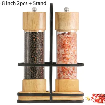 Salt and Pepper Grinder Set, Wood Pepper Mills, Wooden Salt Grinders  Refillable Manual Pepper Ginder with Acrylic Visible Window