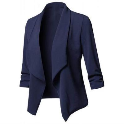 ❏ เสื้อเบลเซอร์ยาวสีพื้นสำหรับนักธุรกิจหญิงเสื้อเบลเซอร์คอปกเปิดด้านหน้าเสื้อสูทแขนสั้นสำหรับผู้หญิง WWJB006