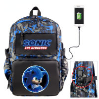 Sonic Anime Peripl Camouflage Backpack Nylon Waterproof USB Data Cable Charging Cable Travel Bag Student Schoolbag