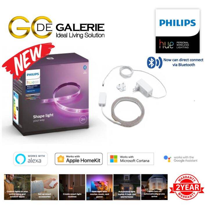 Philips Hue Light Strip Plus 2M (2 Meter c/w Detachable Power Adapter ...