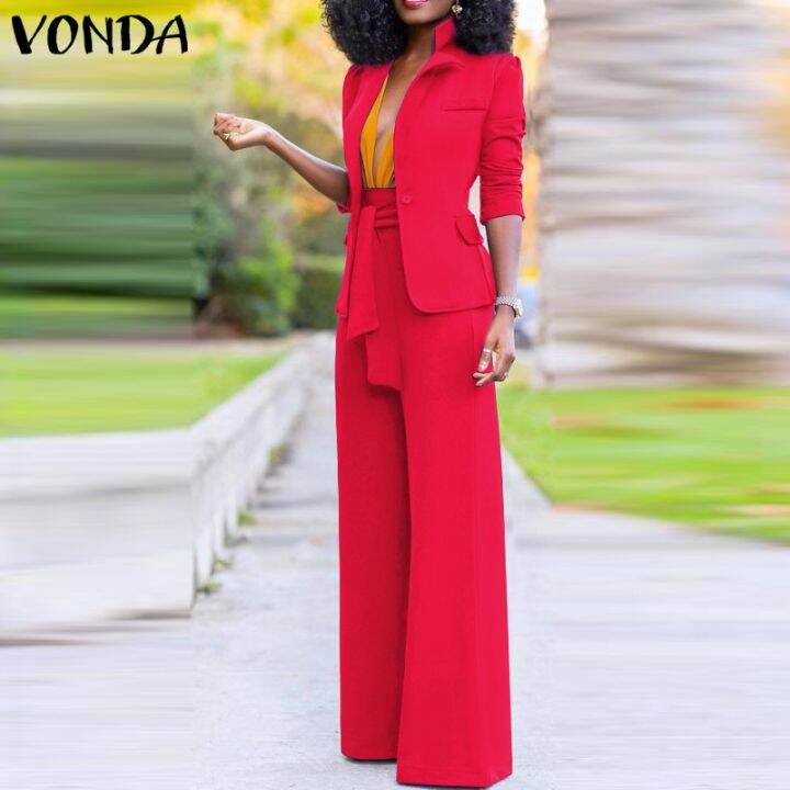 vonda-เสื้อเบลเซอร์ลําลอง-แขนยาว-สีพื้น-และกางเกงขายาว-สําหรับผู้หญิง