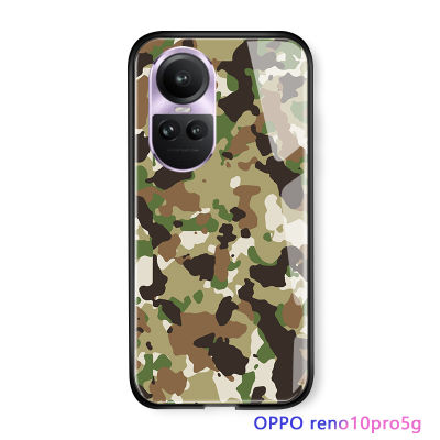 Serpens เคสสำหรับ OPPO Reno10 Pro 5G เคสกระจกนิรภัยมันวาวปกทหารลายพรางพรางกันกระแทก