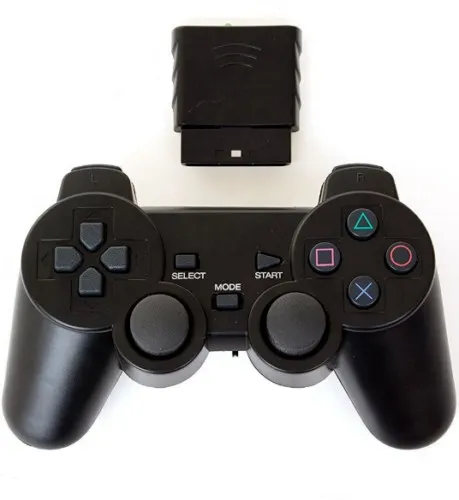 Supersto 2021ขายดีสำหรับ PS2 2.4G Wireless Twin ตัวควบคุมเกมช็อคแป้นจอยสติ๊กสีดำ Gamepad ใช้งาน2 X AAA แบตเตอรี่อุปกรณ์ควบคุมสัญญาณไวร์เลสสำหรับ PS2