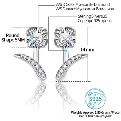 New Arrivals Moissanite Diamond Stud Earrings Sterling Silver Earrings Stud 925 Moissanite Earrings Engagement Jewelry for Women