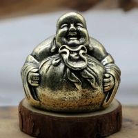 Antique Solid Brass Maitreya Buddha Figurines Retro Copper Animal Tea Pet Desktop Ornament Decor Crafts Keychain Pendants