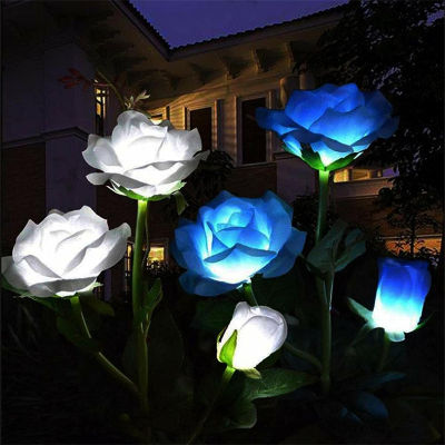 LED Solar Rose Light Home Decorative Simulation Flower Lights Waterproof Landscape Lawn Lamp for WeddingGardenVaseGift