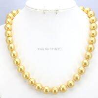 10Mm Round Yellow Glass Shell Pearl Beads Necklace Women Jewelry Making Design Hand Made Ornaments Christmas Gifts Women Girls