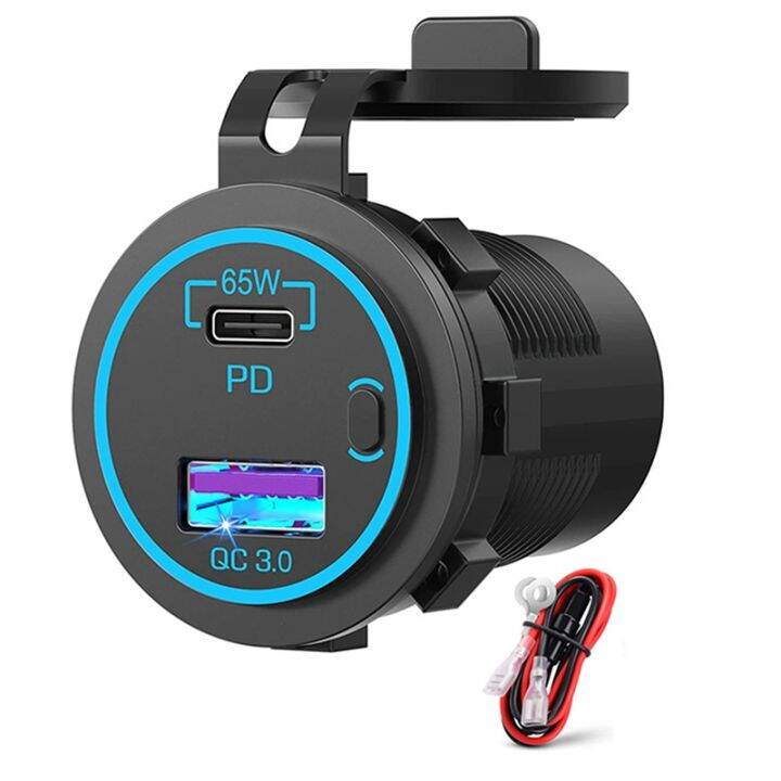 USB Outlet for Laptop USB C Car Charger Socket 65W PD 12V Black for Car  Boat Truck 