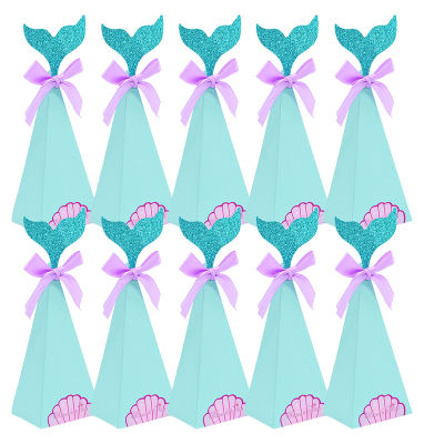 10pcs Little Mermaid Candy Box Gift Boxes Mermaid Birthday Party Decorations Kids Favor Mermaid Paper Bag for Wedding