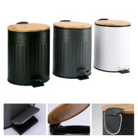 【YF】 NICEFurniture 3L/5L Stainless Steel Trash Can with Wood Lid Pedal Garbage Bin Rubbish Bucket