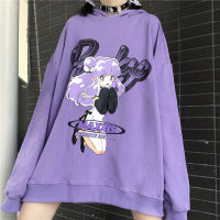 QWEEK Harajuku Kawaii Anime Hoodies Women Autumn  Streetwear Korean Style Casual Oversized Sweatshirt Cute Egirl Y2k Clothes