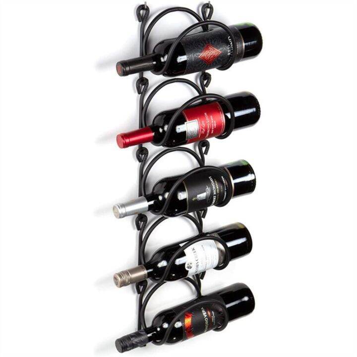 LINWO 5 Layer Wine Rack Black/White Iron Wine Display Shelf Versatile WallMounted Wine Bottle