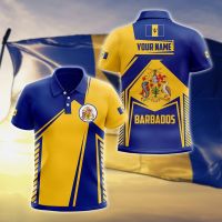 Barbados Flag &amp; Coat of Arms Customized Polo Shirts Summer Casual Streetwear Mens Fashion Loose Jersey Plus Size Sportswear