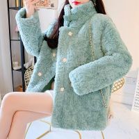 利Thick Imitate Fur Jacket Female Autumn And Winter 2023 New Style Korean Loose Wild Lamb Hair Short Coat Green Button Outwear