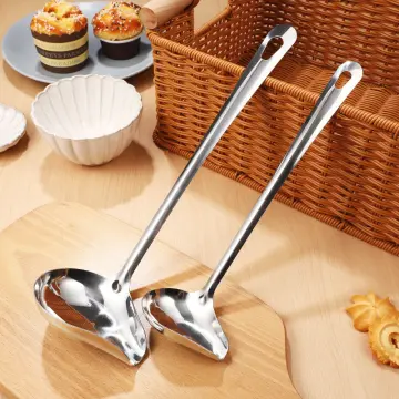 Rubber Handle Flat Bottom Kitchen Spoon,Pizza Spread Sauce Ladle