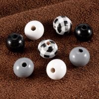 160Pcs Craft Wood Round Beads Wood Beads Summer Christmas Wood Bead Natural Farmhouse Beads (Black White )