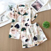 New 100 cotton short-sleeved shorts ladies pajamas set cute cartoon pajamas Japanese simple short pajamas women home service