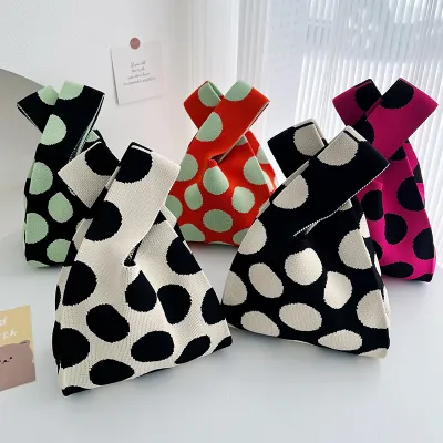 Knitting Bag Walking Handbag 竞品链接： Casual Literary Handbag Polka Dot Vest Bag Simple Tote Bag Color Matching Clutch Bag