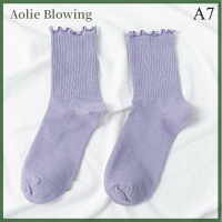 Aolie ถุงเท้า ruffle น่ารักผ้าฝ้ายแฟชั่นญี่ปุ่นสบายๆอเนกประสงค์ Womens CREW Neck SOCKS