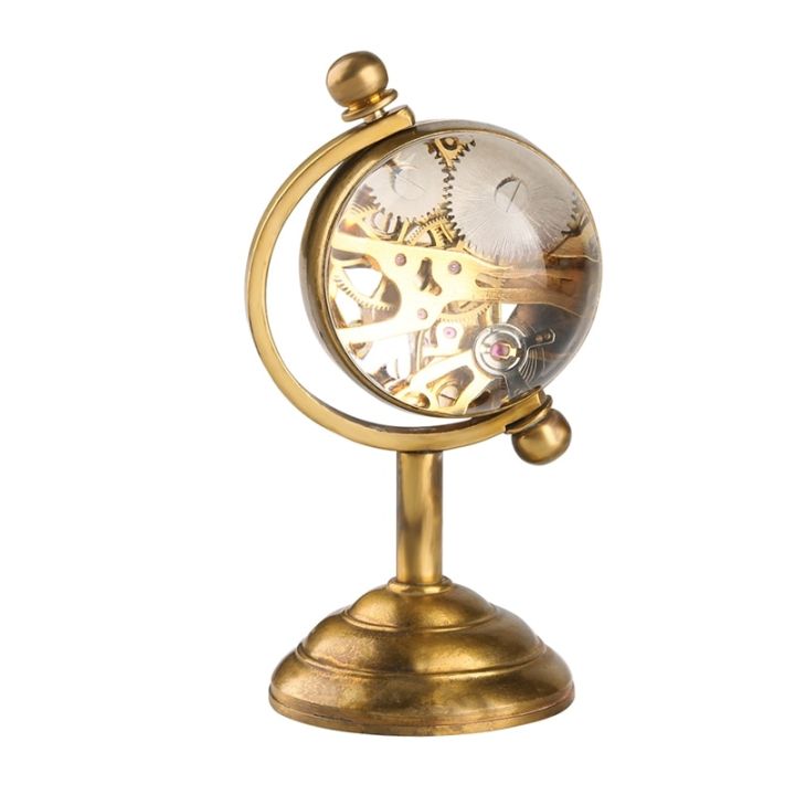 โต๊ะลูกโลกหมุนได้ทองแดงย้อนยุคกลไกนาฬิกาพกมือหมุนไขลานสำนักงานบ้านการตกแต่งที่หรูหราเป็นของสะสม