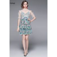 New Hollow Embroidered Dress French Retro Mesh Stitching