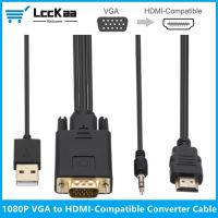 ✗ LccKaa VGA to HDMI-Compatible Cable 1080P Male to Male With Audio USB Power Supply VGA to HDMI Adapter for Laptop HDTV Projector