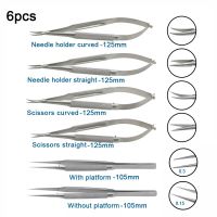 Ophthalmic Needle Holding Forceps Pliers Scissors Forceps With Platform Teeth Stainless Steel Ophthalmic Eye Instrument 6Pcs/Set