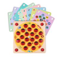 Wooden Memory Game Toy With 8  Cards And 20 Ladybird Blocks Memory Match Board Game Kids Early Development Learning Toys Flash Cards Flash Cards