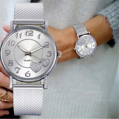 （A Decent035）แฟชั่นผู้หญิง GoldSilver HeartSiliconeBelt นาฬิกาข้อมือ R Eloj Mujer M Ontre F Emme ผู้หญิง39; S2022