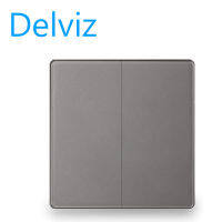 Delviz Wall Light Switch, Black/Gray Panel, 2 Gang 2 Way Control, Large panel luxury Full screen button Switch，Equipped with socket wiring installation box.