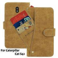 Dompet Kulit Antik Caterpillar Cat S42 Casing 5.5 Casing Pelindung Ponsel Magnet Penutup Slot Kartu Mewah Lipat Tas