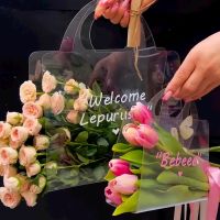 Portable Flower Packing Bags Transparent Flower Box with Handle Flowers Wrapping Handbag Wedding Rose Wrapping Party Gift Box Gift Wrapping  Bags